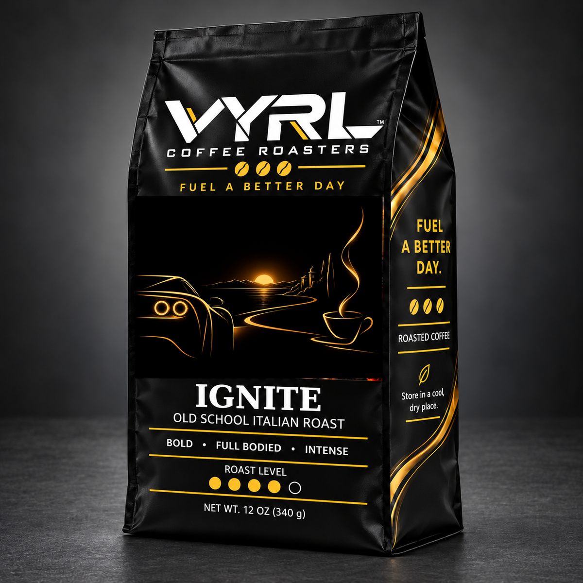 VYRL IGNITE gold-line coffee bag