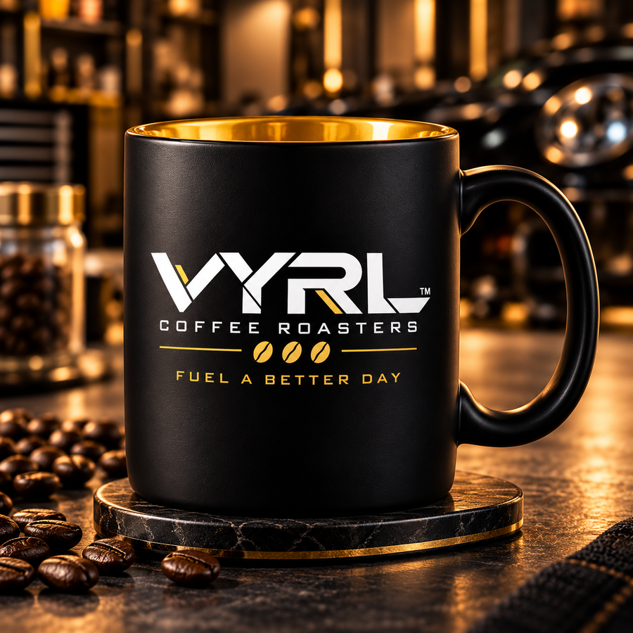 VYRL premium matte black coffee mug