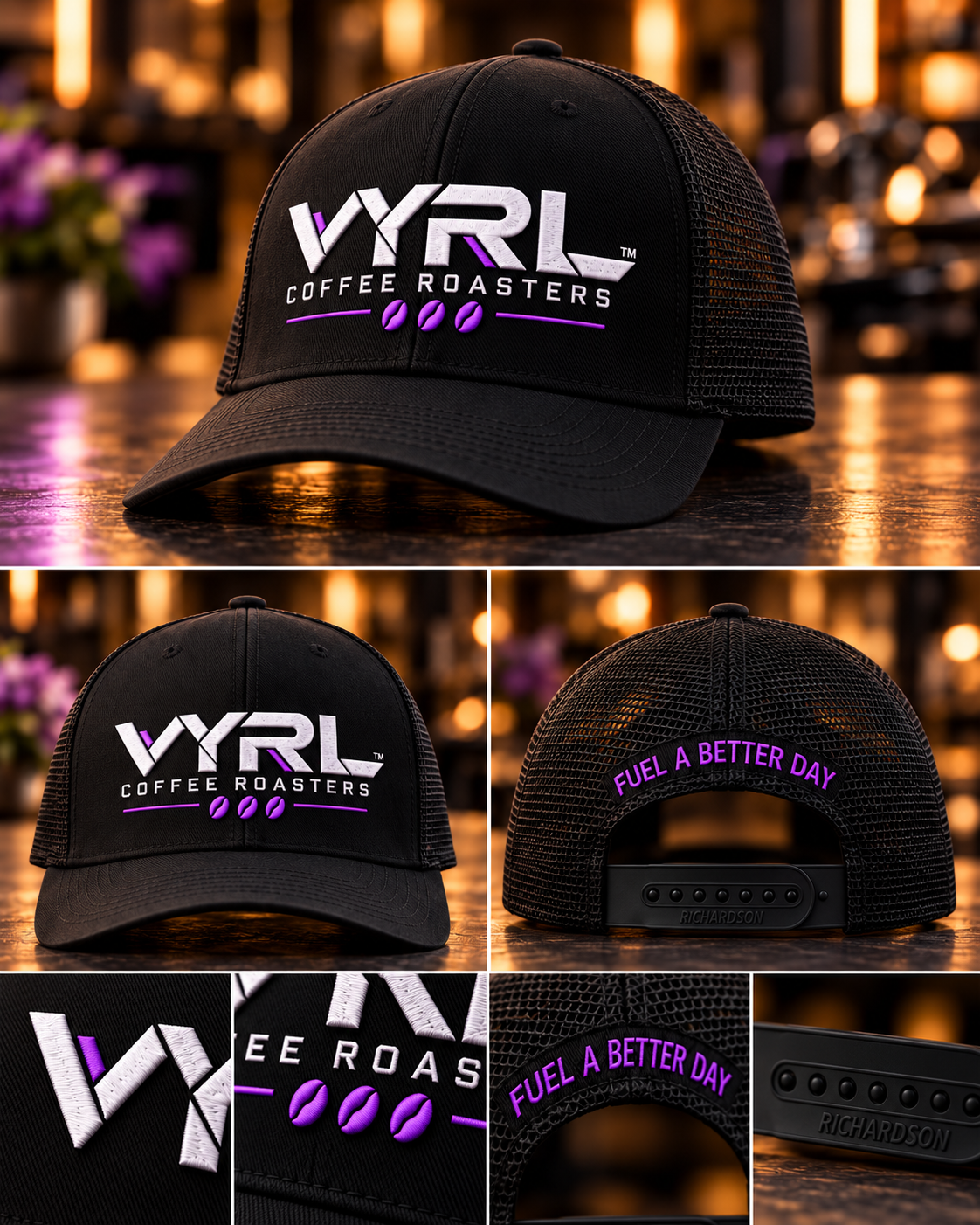 VYRL women's black and purple trucker hat