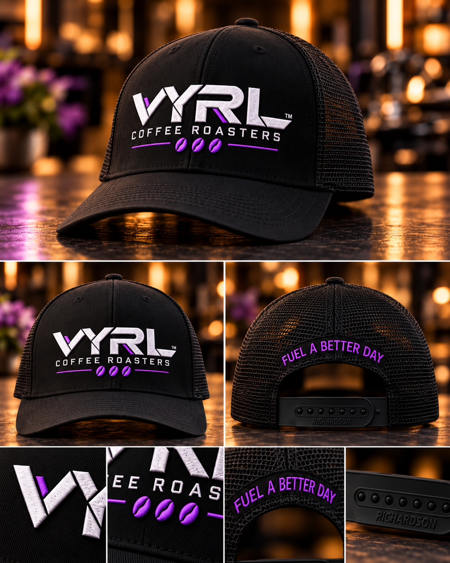 VYRL women's black and purple trucker hat