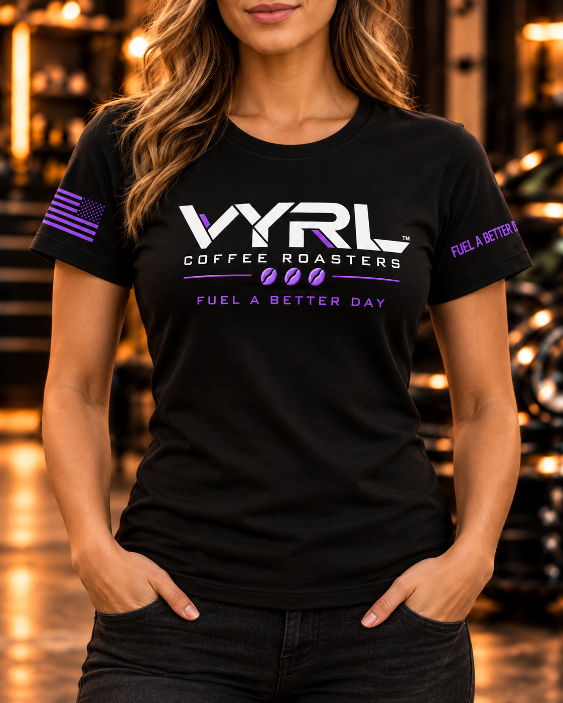 VYRL women's black Purple Series T-shirt